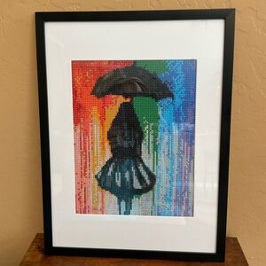 Handcrafted Rainbow Diamond Painting - Girl in the Rain 12x16 Framed